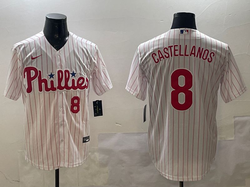 Men Philadelphia Phillies 8 Castellanos White stripe Game 2025 Nike MLB Jersey style 3